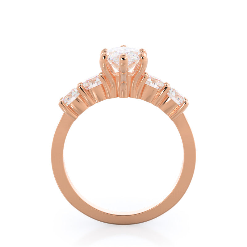Five Stone Diamond Engagement Ring with Marquise Cut Diamond in 14KT Rose Gold view 2
