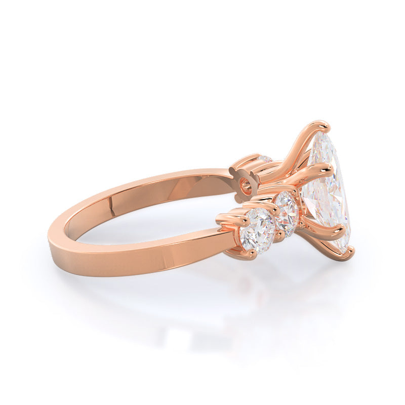 Five Stone Diamond Engagement Ring with Marquise Cut Diamond in 14KT Rose Gold view 3
