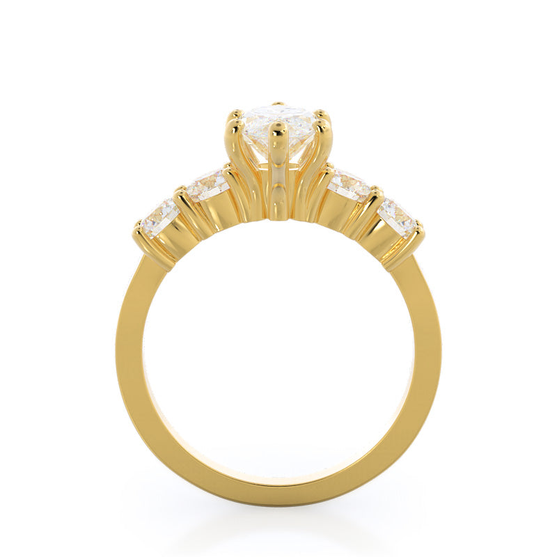 Five Stone Diamond Engagement Ring with Emerald Cut Diamond in 14KT Yellow Gold view 2
