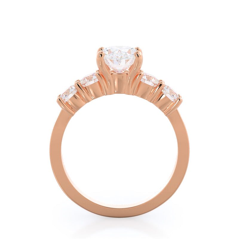 Five Stone Diamond Engagement Ring with Oval Cut Diamond in 14KT Rose Gold view 2
