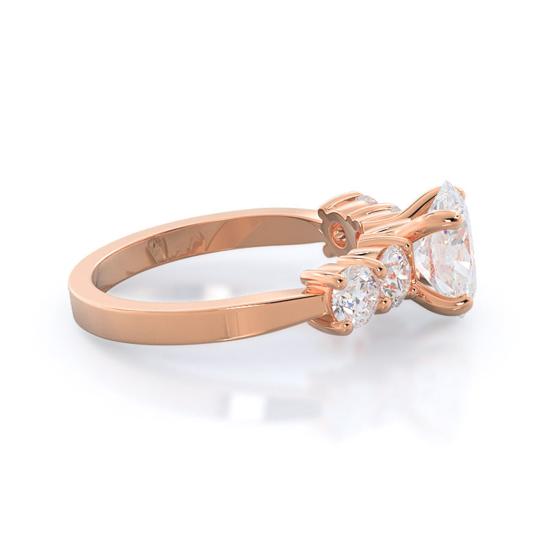 Five Stone Diamond Engagement Ring with Oval Cut Diamond in 14KT Rose Gold view 3
