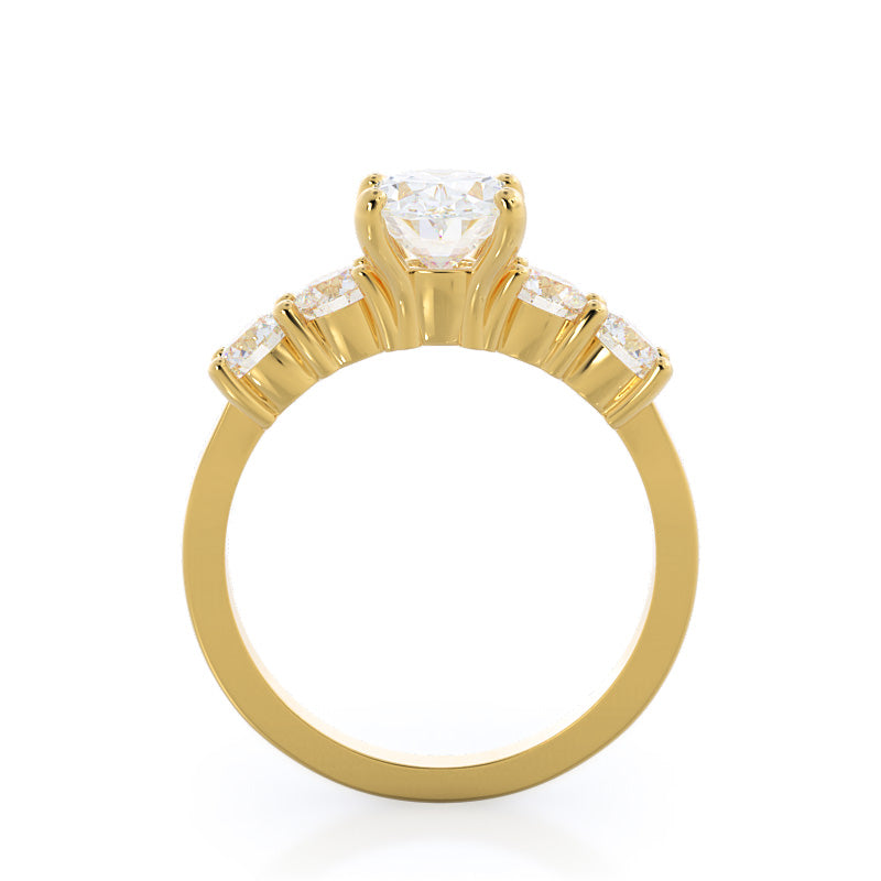 Five Stone Diamond Engagement Ring with Marquise Cut Diamond in 14KT Yellow Gold view 2
