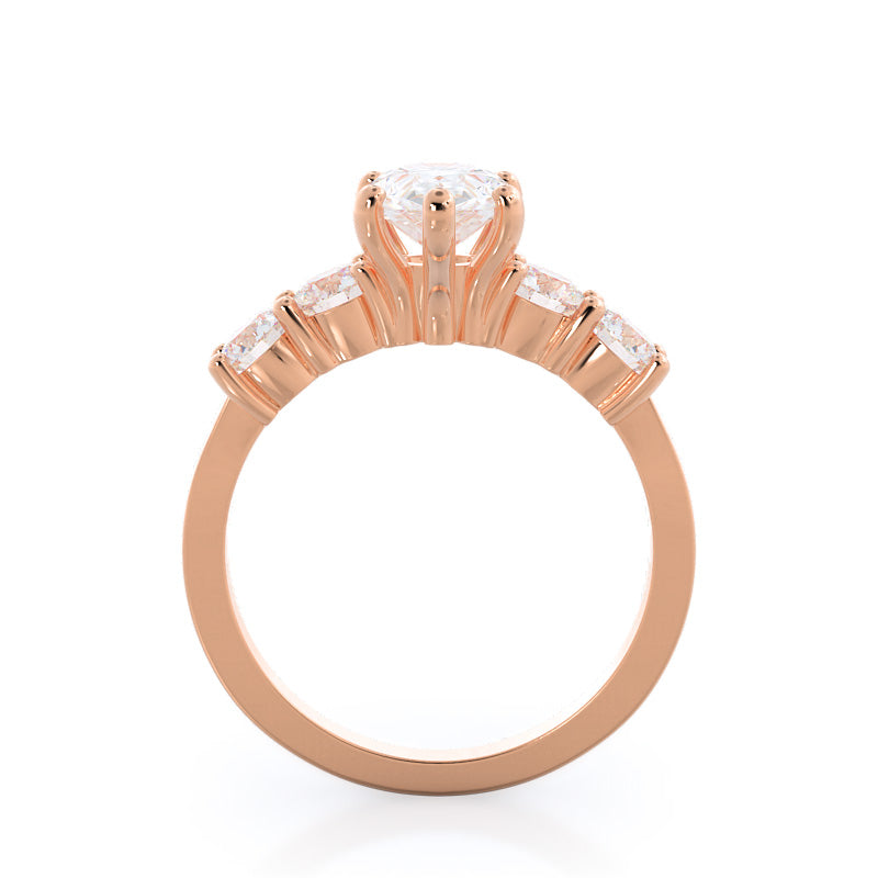 Five Stone Diamond Engagement Ring with Pear Cut Diamond in 14KT Rose Gold view 2
