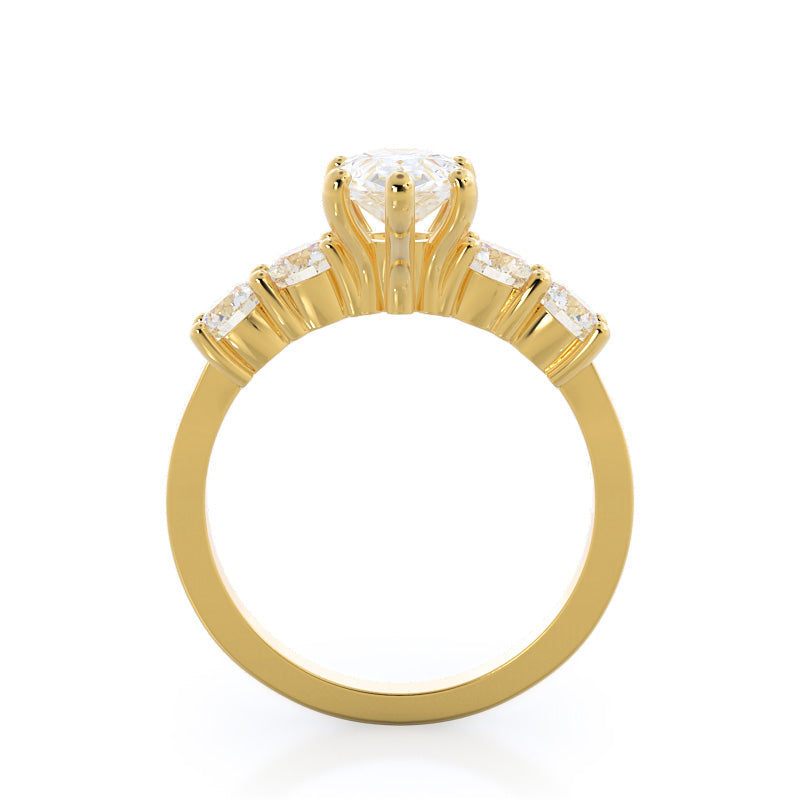 Five Stone Diamond Engagement Ring with Radiant Cut Diamond in 14KT Yellow Gold view 2
