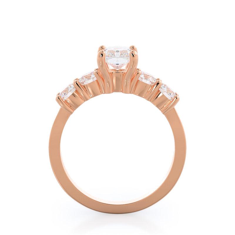 Five Stone Diamond Engagement Ring with Radiant Cut Diamond in 14KT Rose Gold view 2
