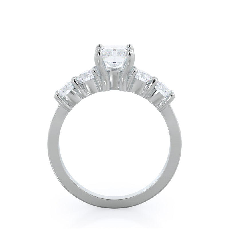 Five Stone Diamond Engagement Ring with Radiant Cut Diamond in 14KT Platinum view 2
