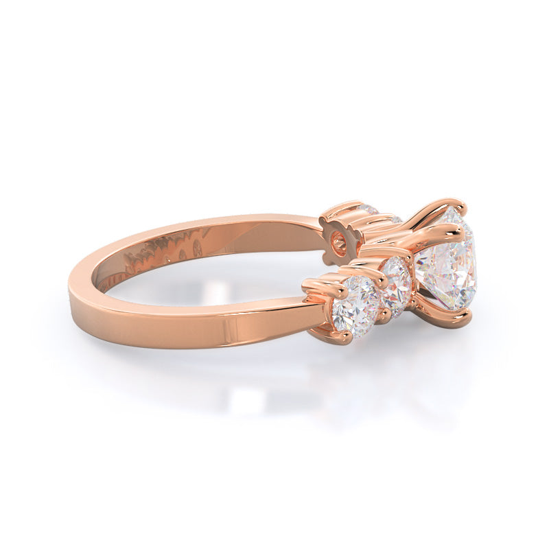 Five Stone Diamond Engagement Ring with Round Cut Diamond in 14KT Rose Gold view 2
