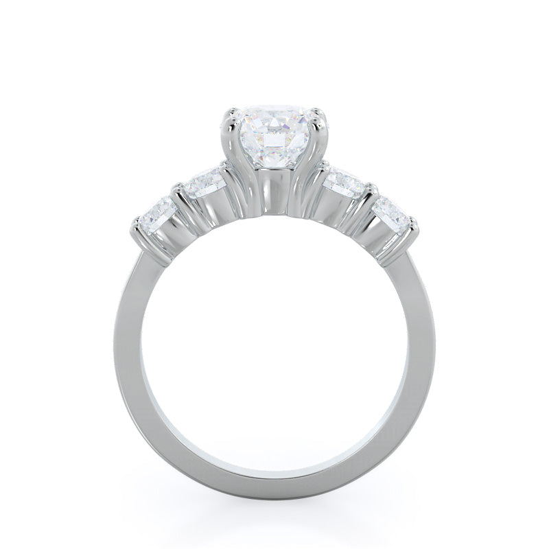 Five Stone Diamond Engagement Ring with Round Cut Diamond in 14KT Platinum view 2
