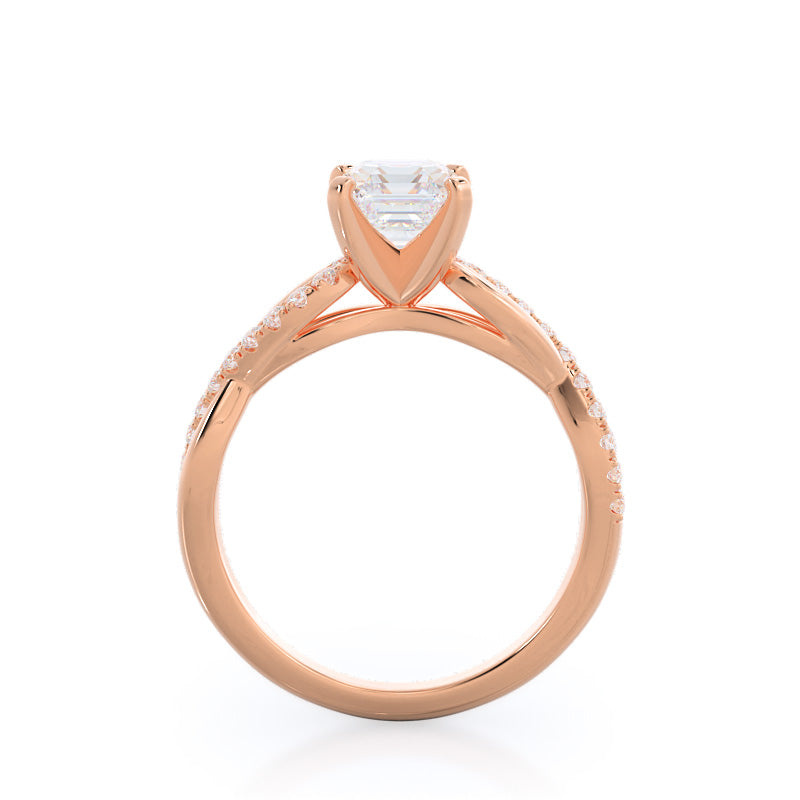 Weaving Diamond Pave Engagement Ring with Asscher Cut Diamond in 14KT Rose Gold view 2
