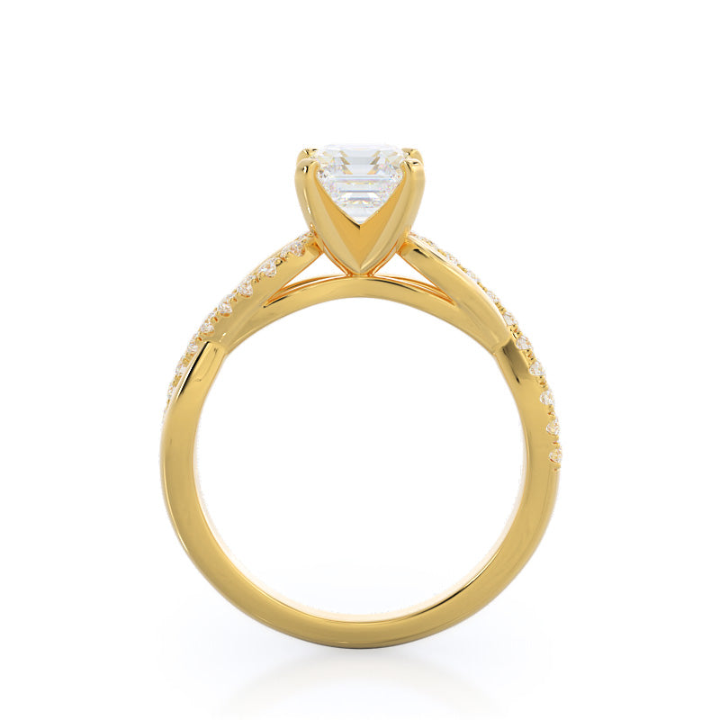 Weaving Diamond Pave Engagement Ring with Asscher Cut Diamond in 14KT Yellow Gold view 2
