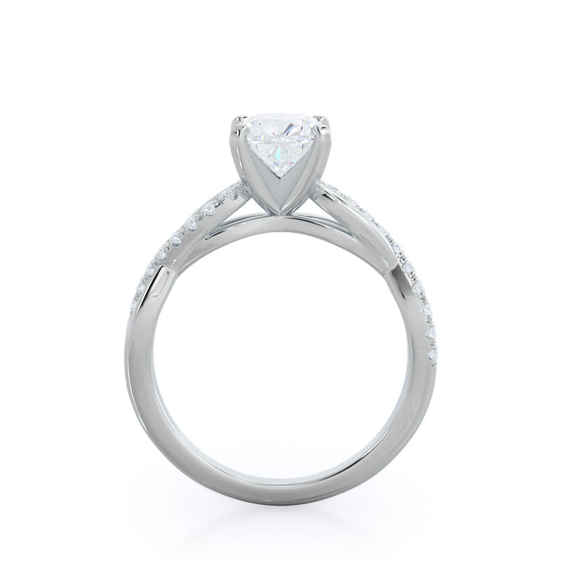 Weaving Diamond Pave Engagement Ring with Cushion Cut Diamond in 14KT Platinum view 2
