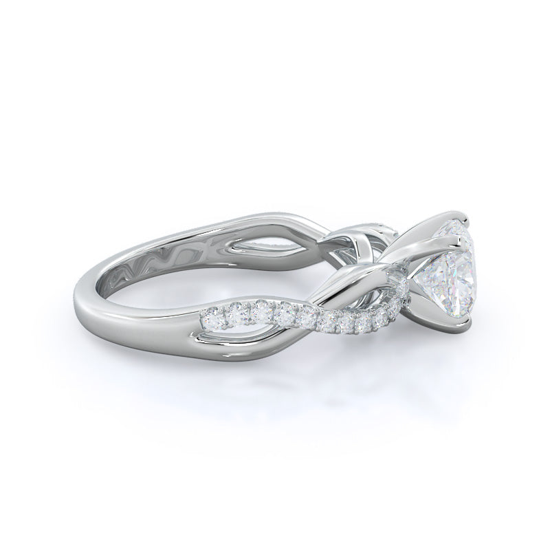 Weaving Diamond Pave Engagement Ring with Cushion Cut Diamond in 14KT Platinum view 3
