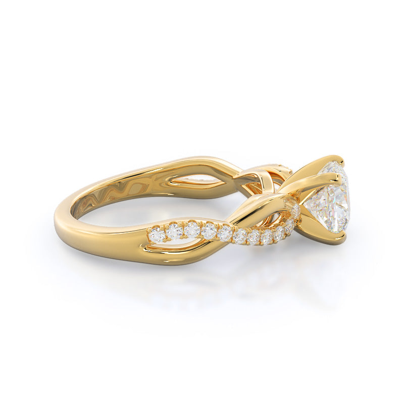 Weaving Diamond Pave Engagement Ring with Cushion Cut Diamond in 14KT Yellow Gold view 3
