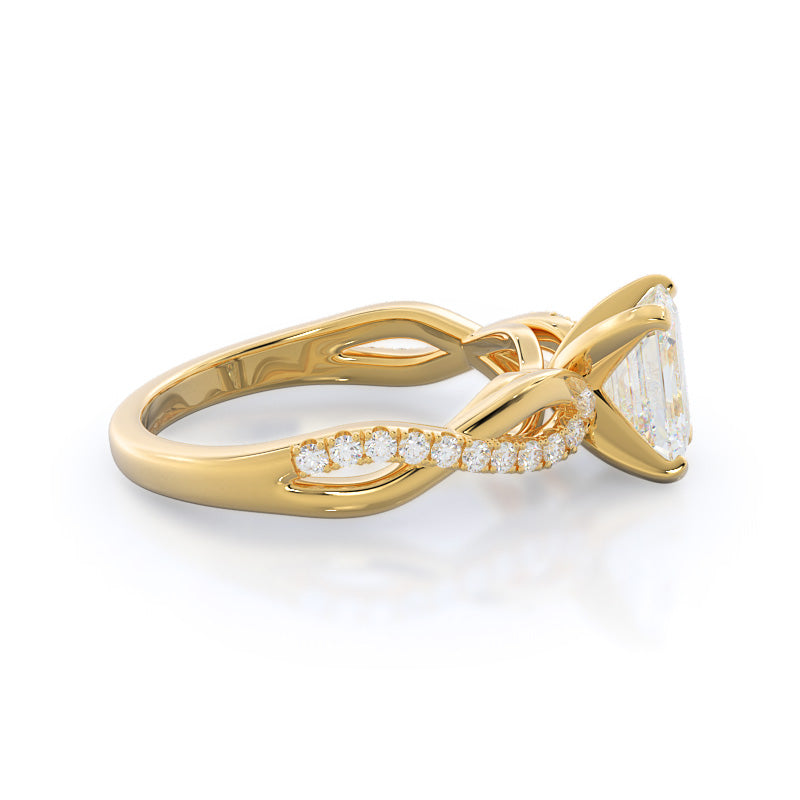 Weaving Diamond Pave Engagement Ring with Emerald Cut Diamond in 14KT Yellow Gold view 3
