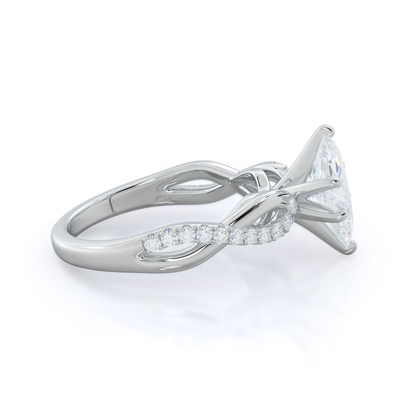 Weaving Diamond Pave Engagement Ring with Marquise Cut Diamond in 14KT Platinum view 3
