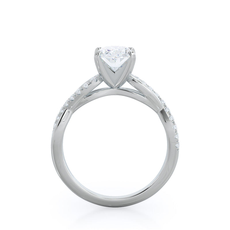 Weaving Diamond Pave Engagement Ring with Oval Cut Diamond in 14KT Platinum view 2
