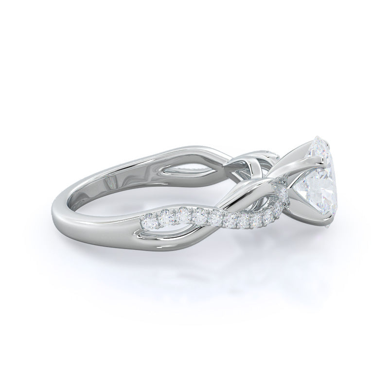 Weaving Diamond Pave Engagement Ring with Oval Cut Diamond in 14KT Platinum view 3
