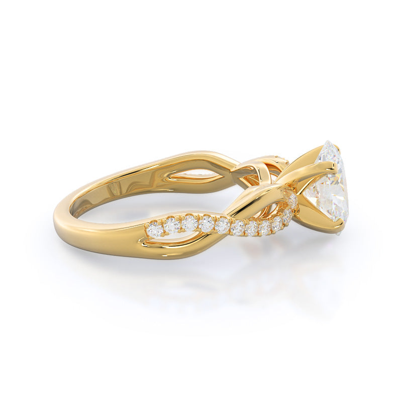 Weaving Diamond Pave Engagement Ring with Oval Cut Diamond in 14KT Yellow Gold view 3
