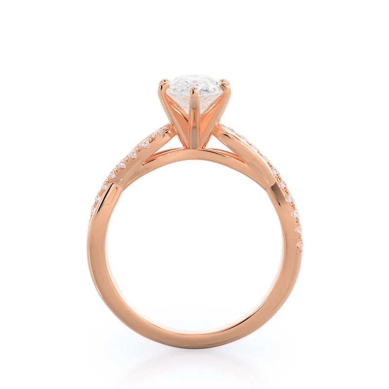 Weaving Diamond Pave Engagement Ring with Pear Cut Diamond in 14KT Rose Gold view 2

