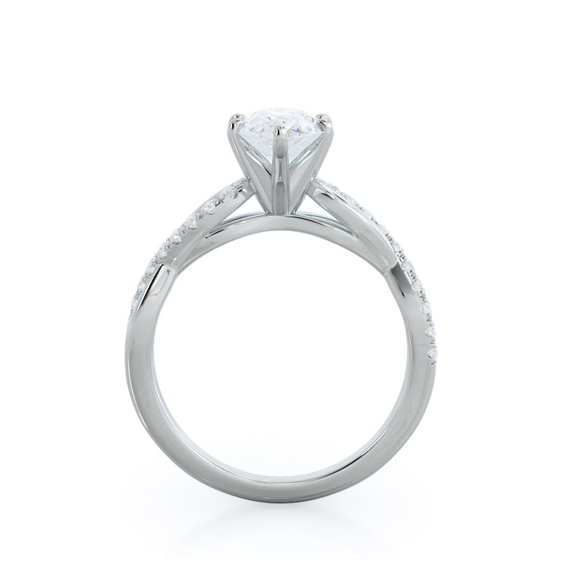 Weaving Diamond Pave Engagement Ring with Pear Cut Diamond in 14KT Platinum view 2

