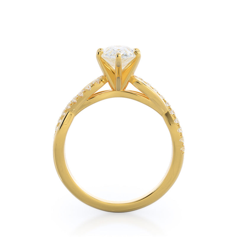 Weaving Diamond Pave Engagement Ring with Pear Cut Diamond in 14KT Yellow Gold view 2
