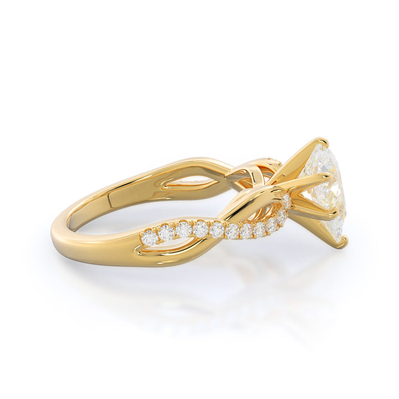 Weaving Diamond Pave Engagement Ring with Pear Cut Diamond in 14KT Yellow Gold view 3
