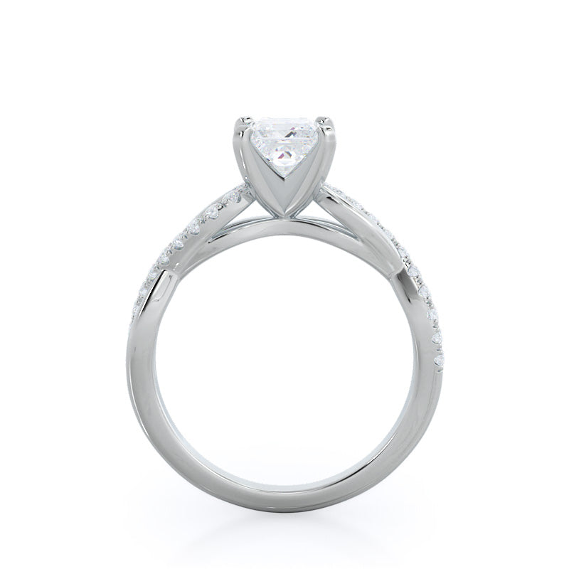Weaving Diamond Pave Engagement Ring with Princess Cut Diamond in 14KT Platinum view 2
