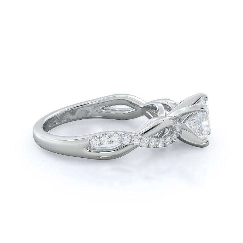 Weaving Diamond Pave Engagement Ring with Princess Cut Diamond in 14KT Platinum view 3
