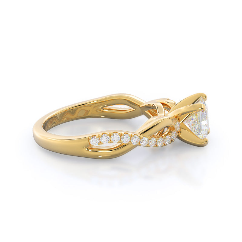 Weaving Diamond Pave Engagement Ring with Princess Cut Diamond in 14KT Yellow Gold view 3
