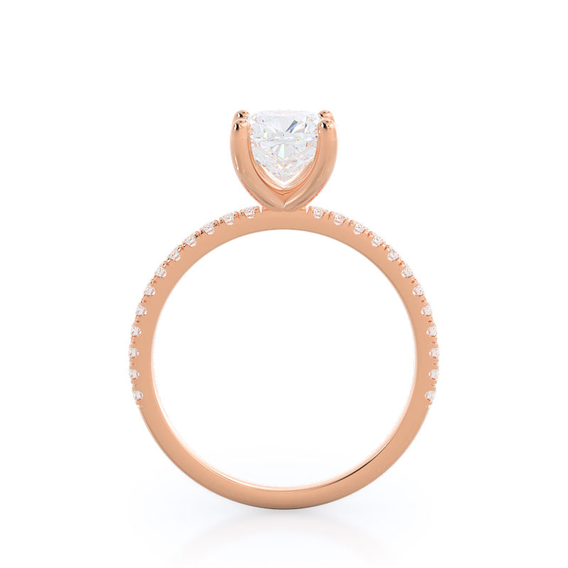 Petite Micro Pave Diamond Engagement Ring with Cushion Cut Diamond in 14KT Rose Gold view 2
