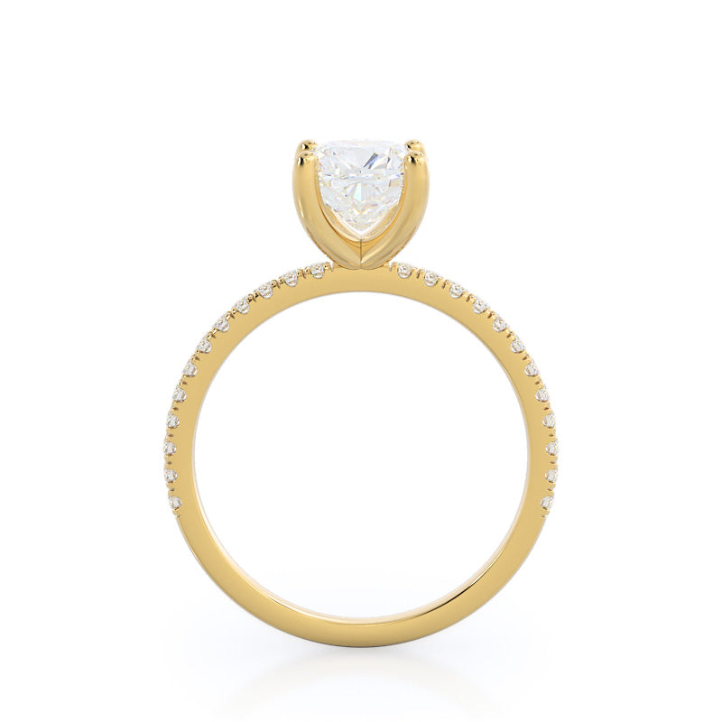 Petite Micro Pave Diamond Engagement Ring with Cushion Cut Diamond in 14KT Yellow Gold view 2
