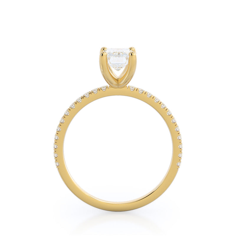Petite Micro Pave Diamond Engagement Ring with Emerald Cut Diamond in 14KT Yellow Gold view 2
