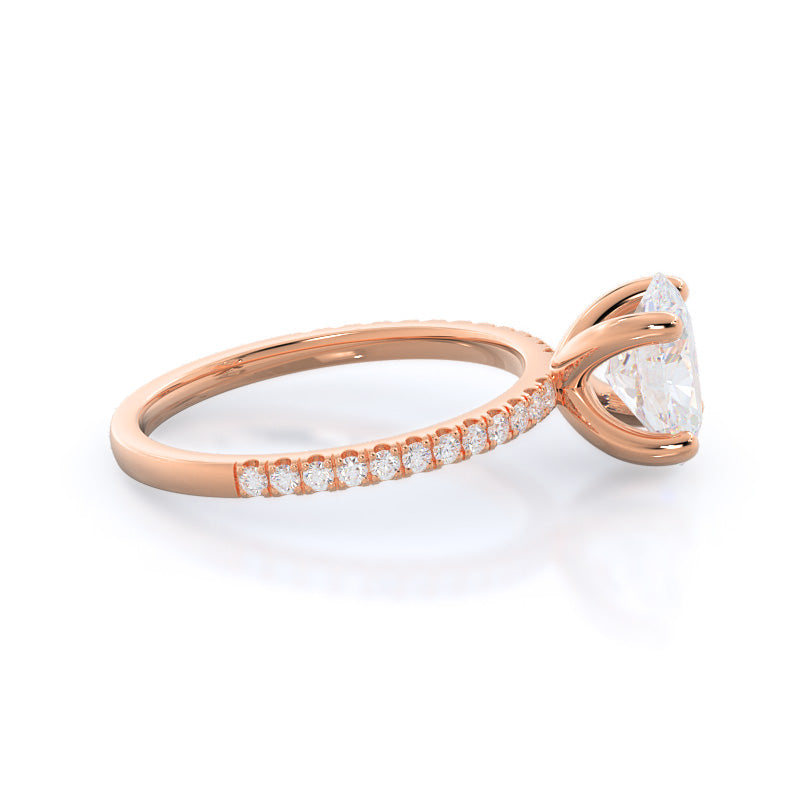 Petite Micro Pave Diamond Engagement Ring with Oval Cut Diamond in 14KT Rose Gold view 3
