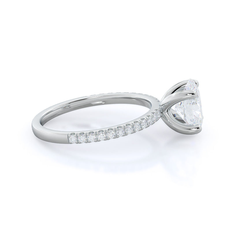 Petite Micro Pave Diamond Engagement Ring with Oval Cut Diamond in 14KT Platinum view 3
