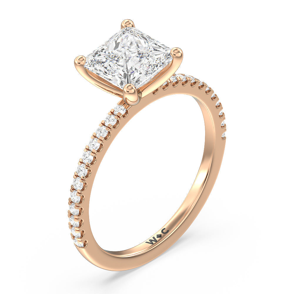 Petite Micro Pave Diamond Engagement Ring with Princess Cut Diamond in 14KT Rose Gold view 3
