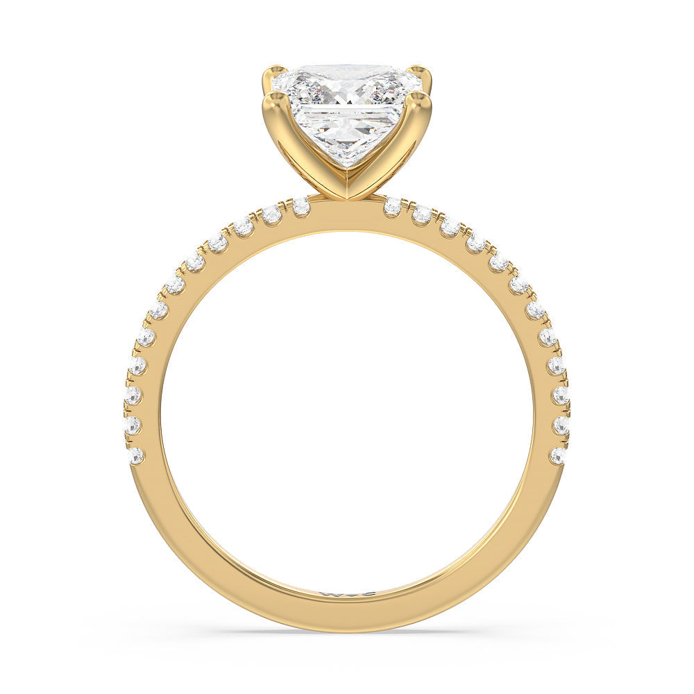 Petite Micro Pave Diamond Engagement Ring with Princess Cut Diamond in 14KT Yellow Gold view 2

