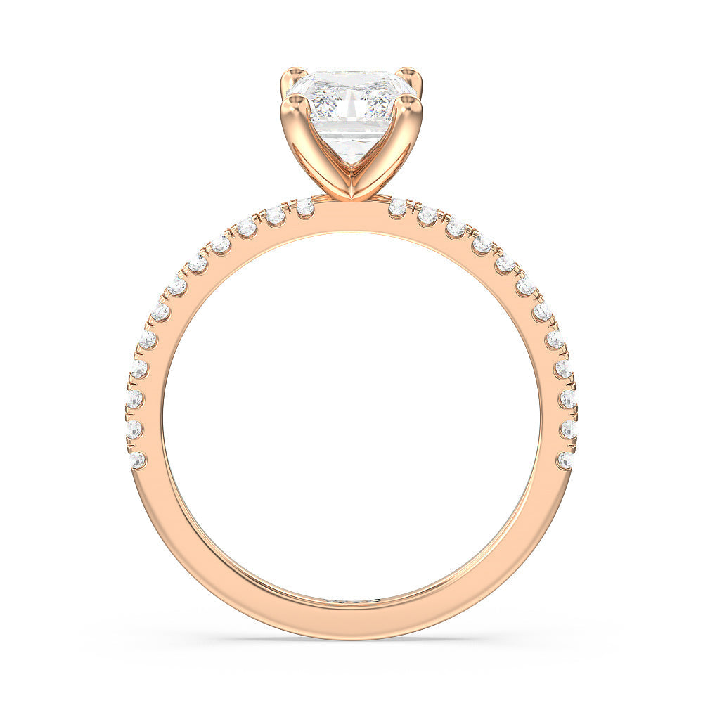 Petite Micro Pave Diamond Engagement Ring with Radiant Cut Diamond in 14KT Rose Gold view 2
