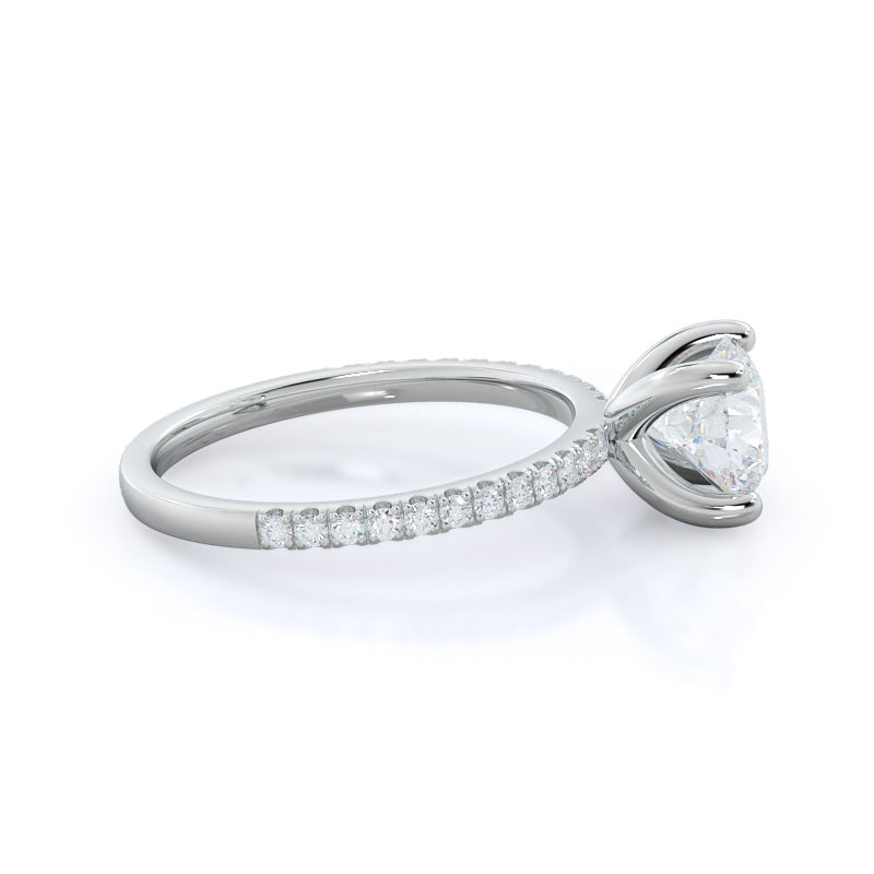 Petite Micro Pave Diamond Engagement Ring with Round Cut Diamond in 14KT Platinum view 3
