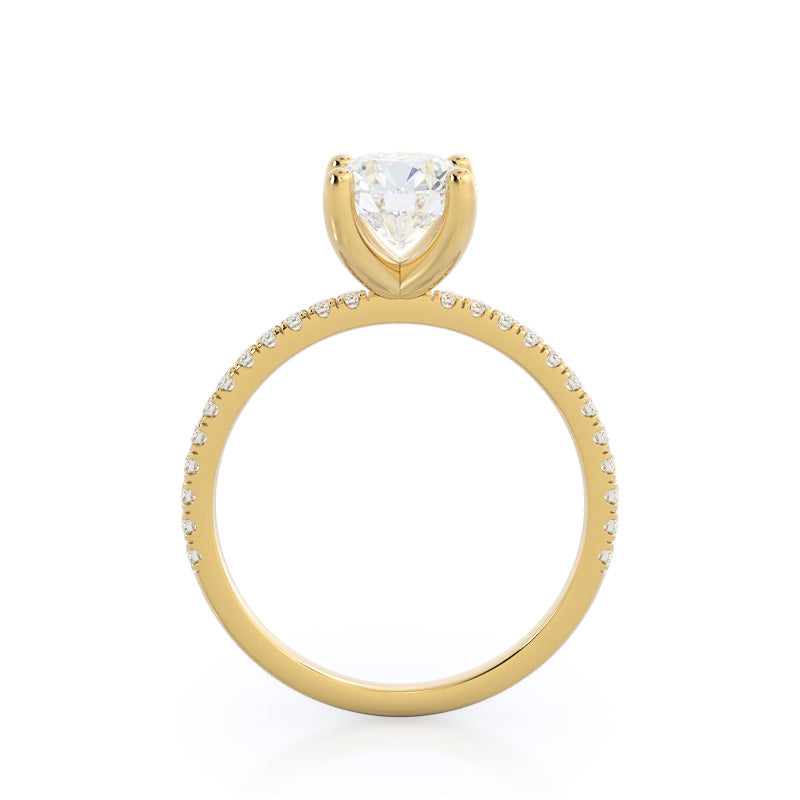 Petite Micro Pave Diamond Engagement Ring with Round Cut Diamond in 14KT Yellow Gold view 2
