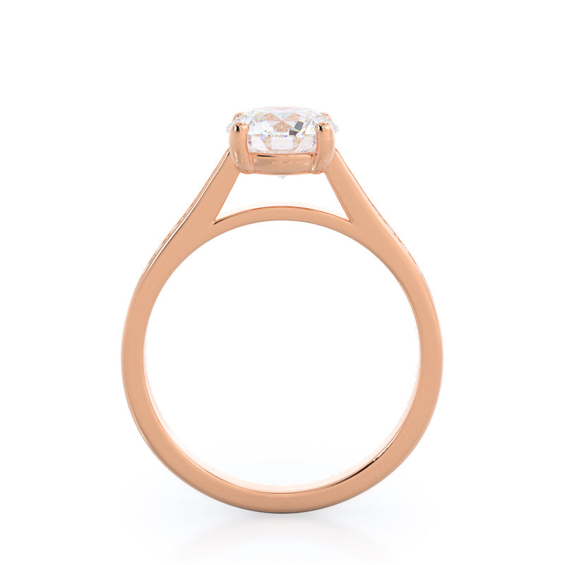 Channel & Pave Basket Diamond Ring with Round Cut Diamond in 14KT Rose Gold view 2
