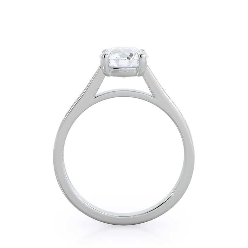 Channel & Pave Basket Diamond Ring with Round Cut Diamond in 14KT Platinum view 2
