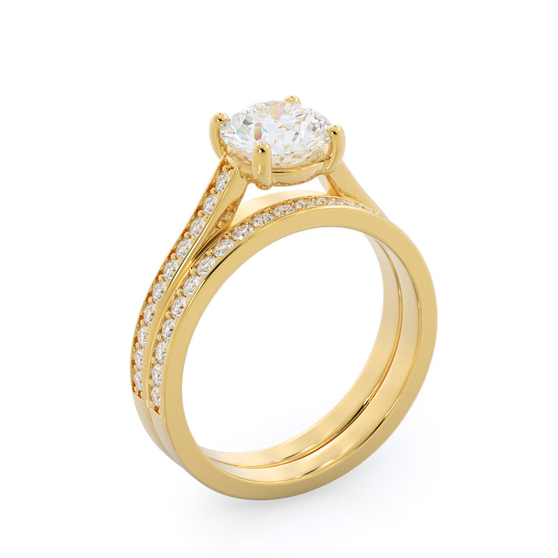 Channel & Pave Basket Diamond Ring with Round Cut Diamond in 14KT Yellow Gold view 4
