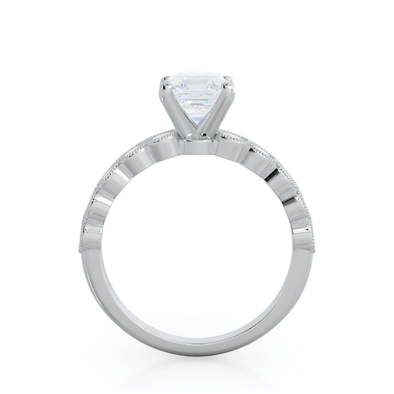 Milgrain Bezel Diamond Engagement Ring with Asscher Cut Diamond in 14KT Platinum view 2
