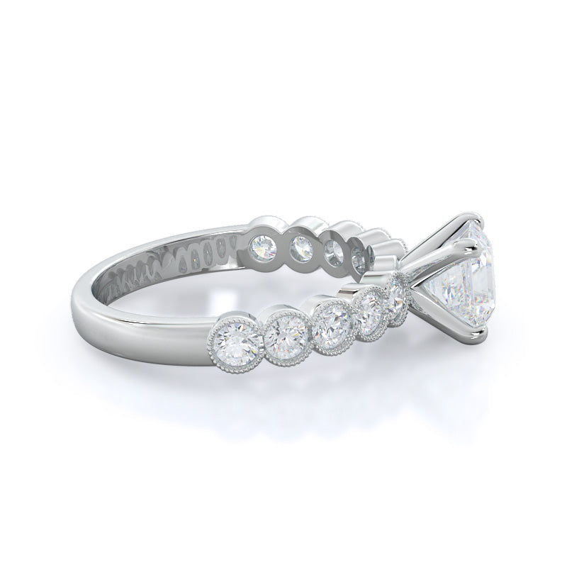 Milgrain Bezel Diamond Engagement Ring with Asscher Cut Diamond in 14KT Platinum view 3

