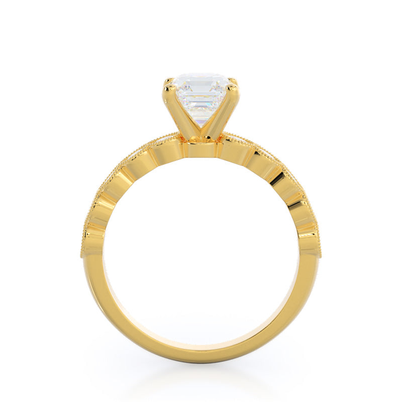 Milgrain Bezel Diamond Engagement Ring with Asscher Cut Diamond in 14KT Yellow Gold view 2
