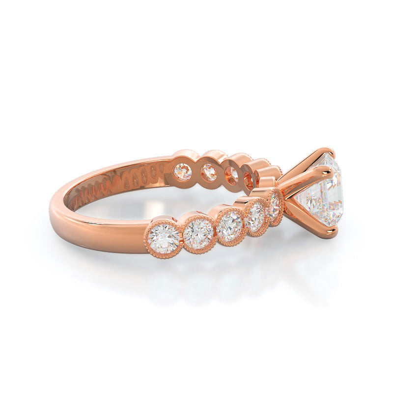 Milgrain Bezel Diamond Engagement Ring with Asscher Cut Diamond in 14KT Rose Gold view 3
