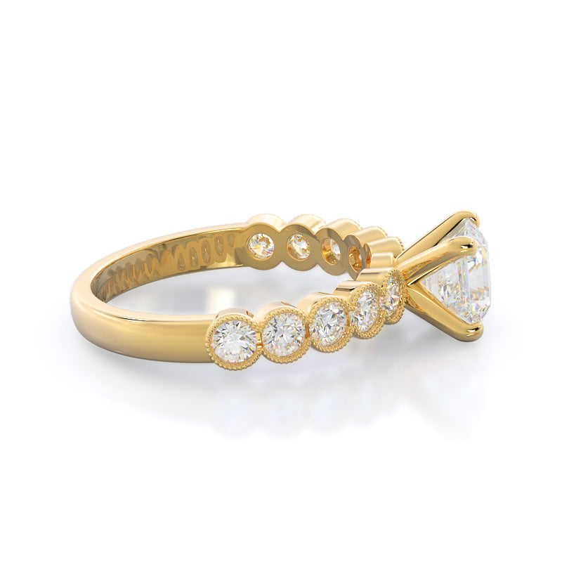 Milgrain Bezel Diamond Engagement Ring with Asscher Cut Diamond in 14KT Yellow Gold view 3
