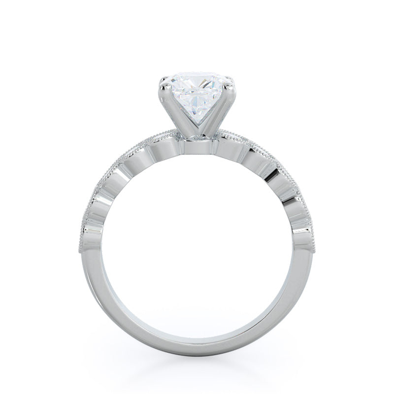 Milgrain Bezel Diamond Engagement Ring with Cushion Cut Diamond in 14KT Platinum view 2
