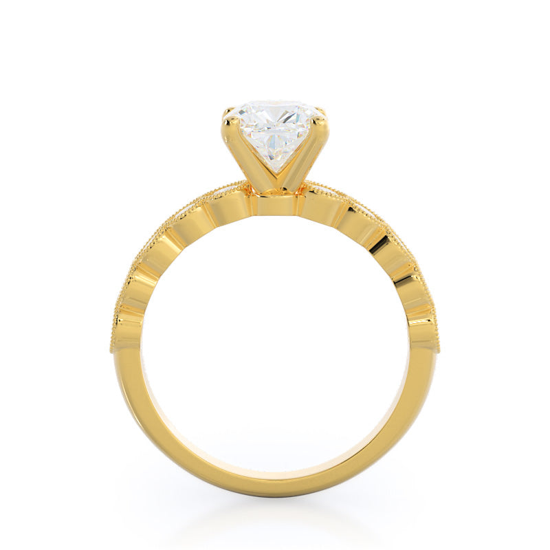 Milgrain Bezel Diamond Engagement Ring with Cushion Cut Diamond in 14KT Yellow Gold view 2
