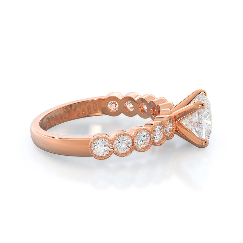 Milgrain Bezel Diamond Engagement Ring with Cushion Cut Diamond in 14KT Rose Gold view 3
